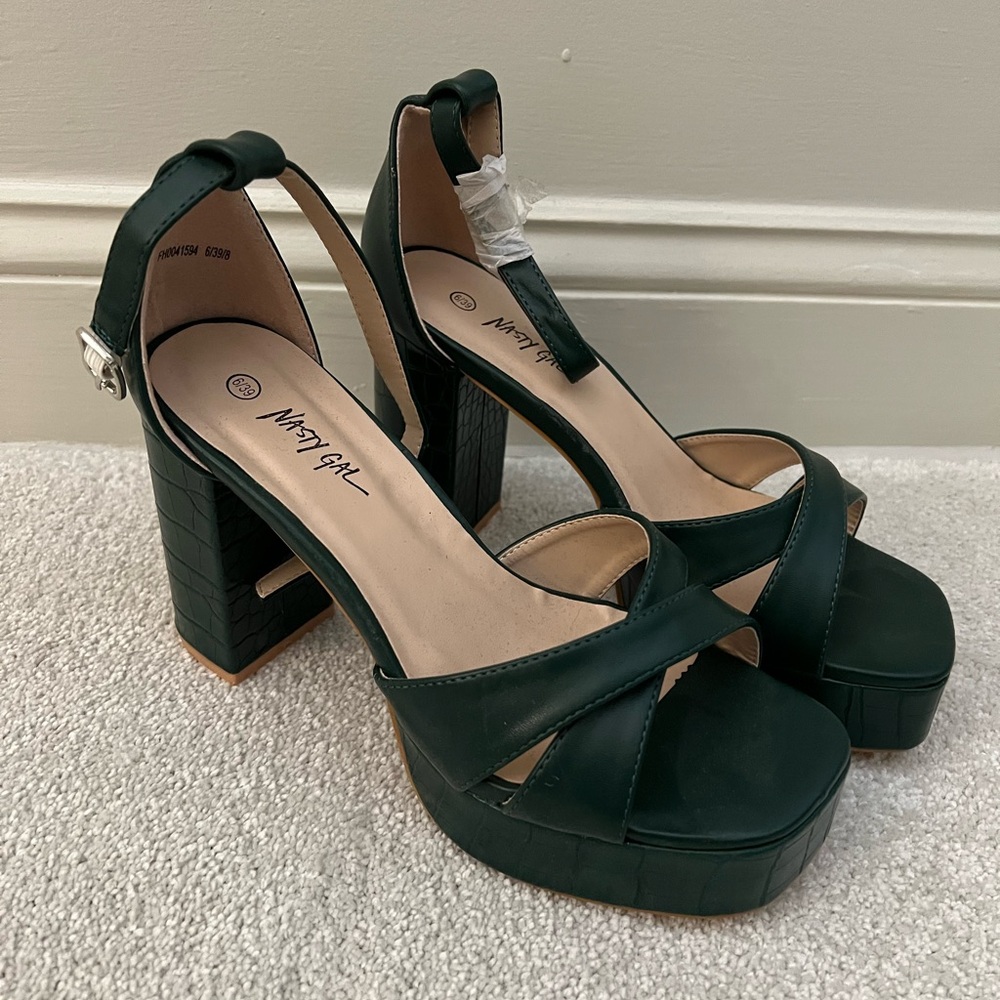 Nasty Gal Dark Green Platform Heels